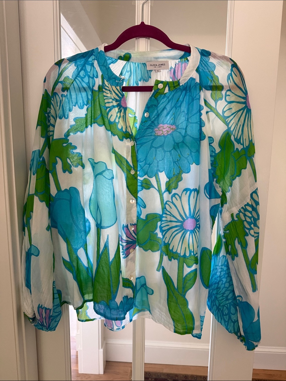 Olivia James The Label Floral Button-Front Blouse - Blue & Green